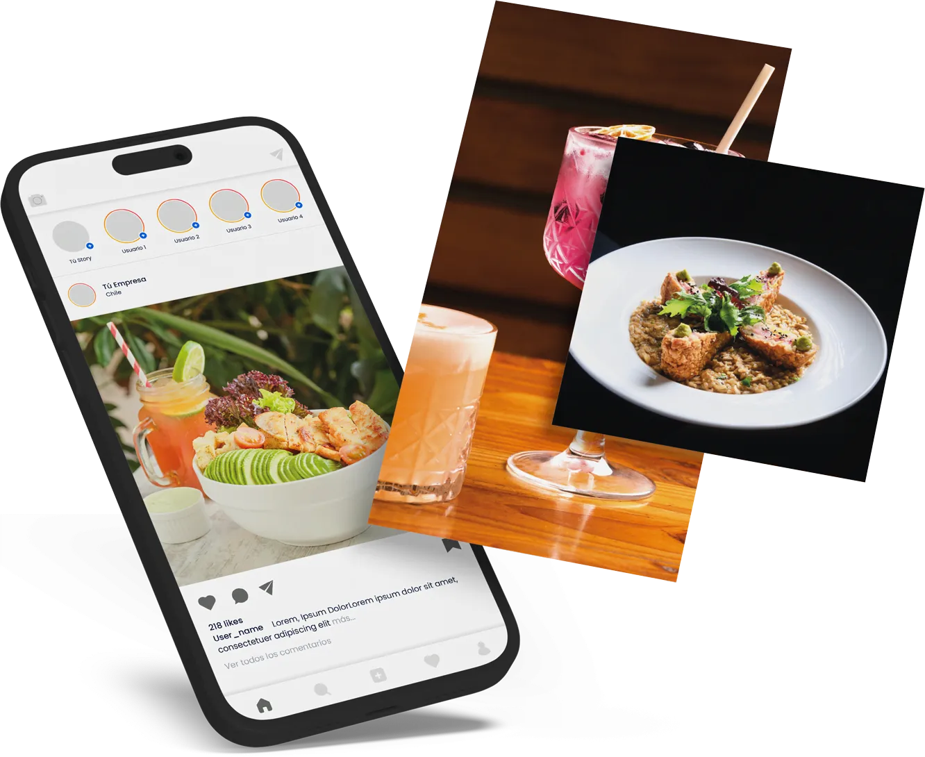 Montaje de fotografías gastronómicas en redes sociales y carta digital